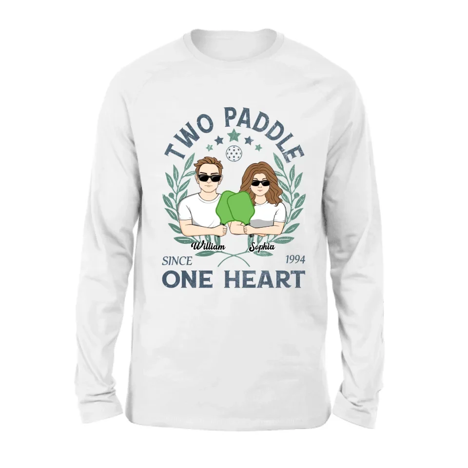 Personalized Couple T-shirt/Long Sleeve/Sweatshirt/Hoodie - Funny Gift Idea For Couple/Pickleball Lover - Two Paddle One Heart