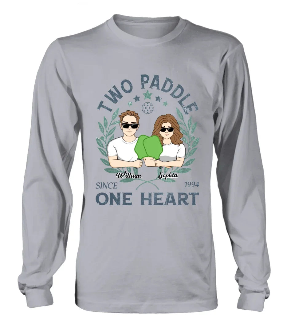 Personalized Couple T-shirt/Long Sleeve/Sweatshirt/Hoodie - Funny Gift Idea For Couple/Pickleball Lover - Two Paddle One Heart