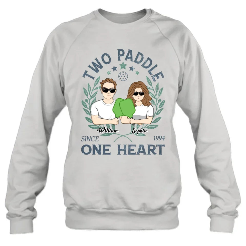 Personalized Couple T-shirt/Long Sleeve/Sweatshirt/Hoodie - Funny Gift Idea For Couple/Pickleball Lover - Two Paddle One Heart