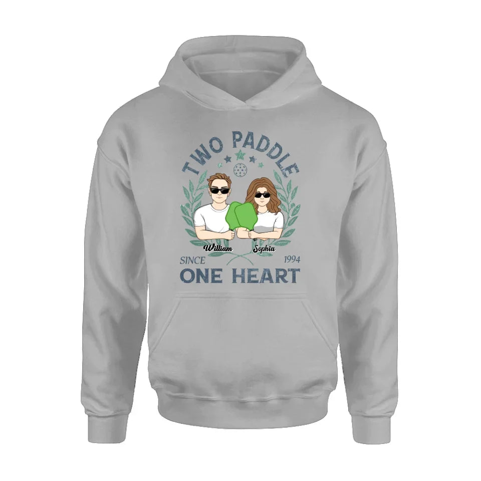 Personalized Couple T-shirt/Long Sleeve/Sweatshirt/Hoodie - Funny Gift Idea For Couple/Pickleball Lover - Two Paddle One Heart