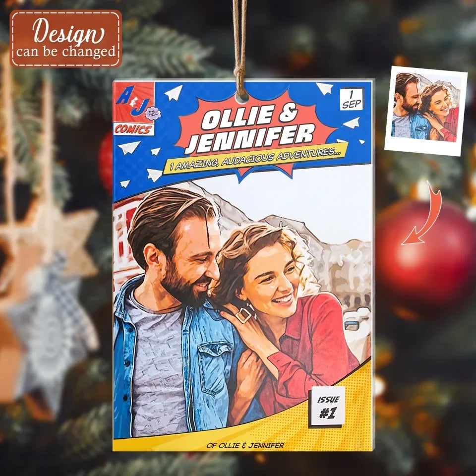 Personalized Comic Book Style Couple Acrylic Ornament - Gift Idea For Couple/Husband And Wife - Custom Name, Photo