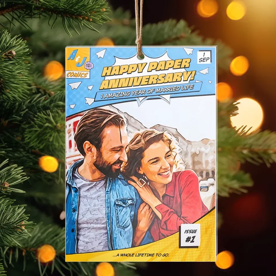 Personalized Comic Book Style Couple Acrylic Ornament - Gift Idea For Couple/Husband And Wife - Custom Name, Photo
