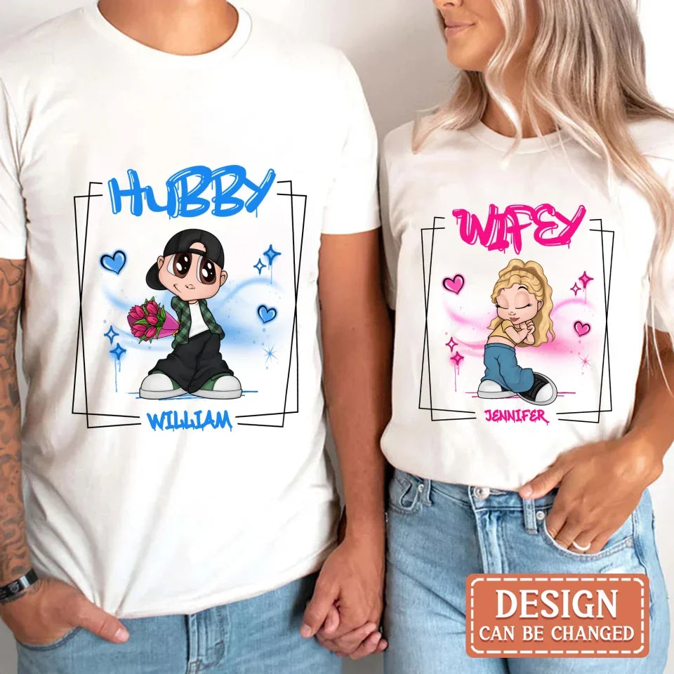 Personalized Hubby Wifey Y2K Couple T-shirt/Long Sleeve/Sweatshirt/Hoodie - Gift Idea For Couple