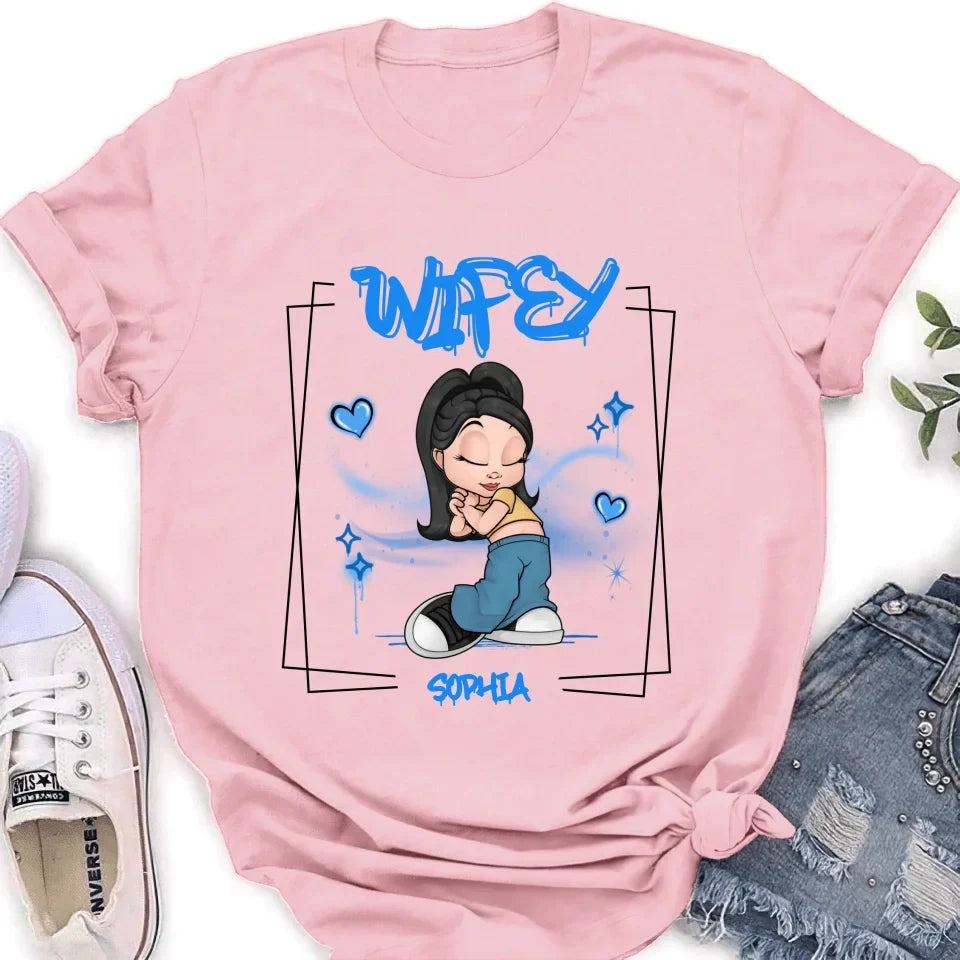 Personalized Hubby Wifey Y2K Couple T-shirt/Long Sleeve/Sweatshirt/Hoodie - Gift Idea For Couple