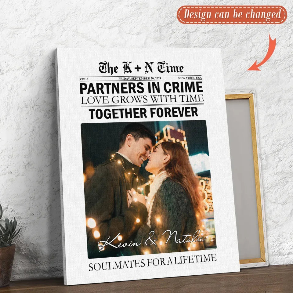 Personalized Couple Newspaper Style Canvas - Gift Idea For Couple/Husband And Wife - Soulmates For A Lifetime