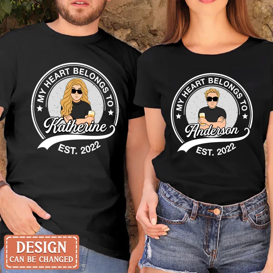 Personalized Couple T-shirt/Long Sleeve/Sweatshirt/Hoodie - Gift Idea For Couple/Husband And Wife - My Heart Belongs To