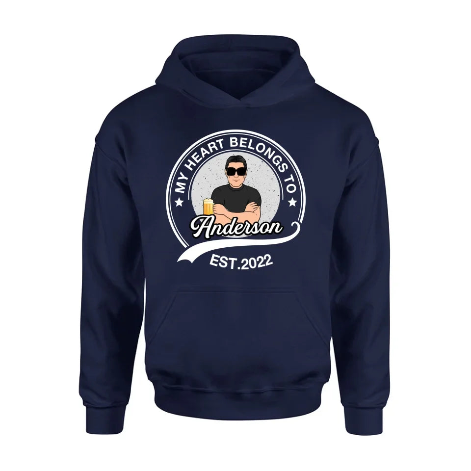 Personalized Couple T-shirt/Long Sleeve/Sweatshirt/Hoodie - Gift Idea For Couple/Husband And Wife - My Heart Belongs To