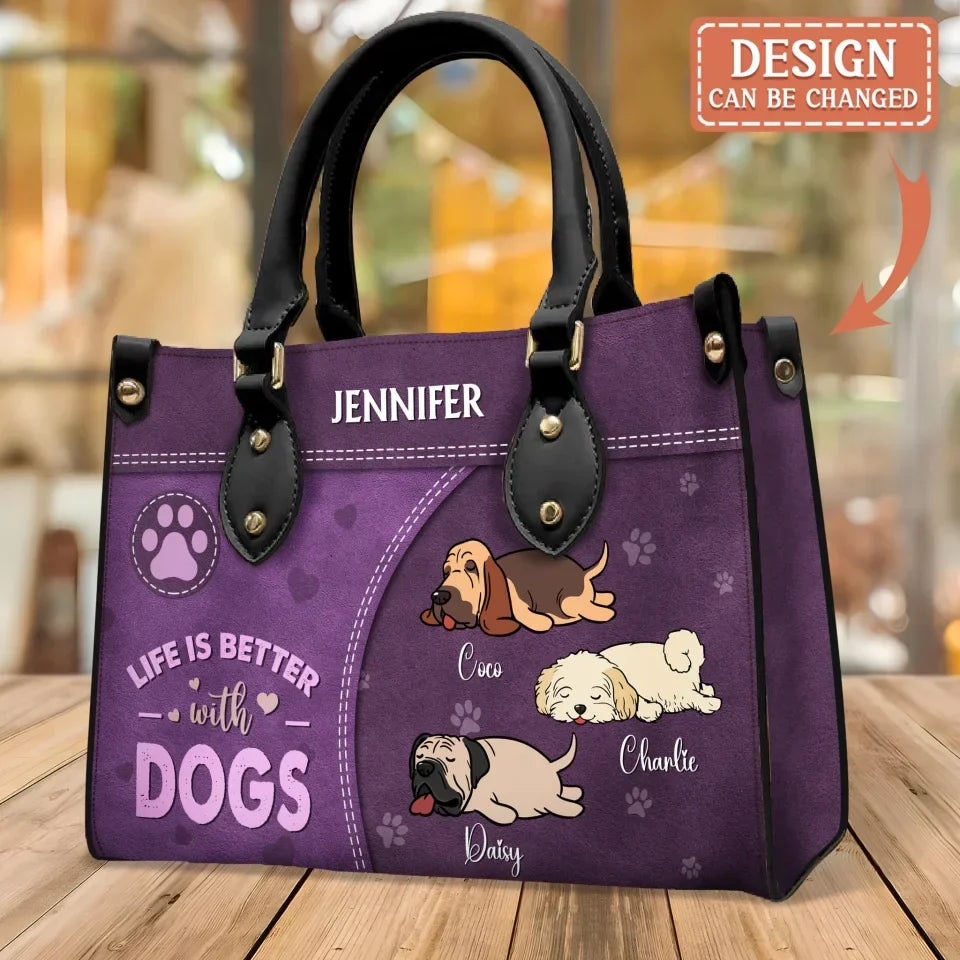Personalized Dog Mom PU Leather Handbag With Long Straps - Mother's Day Gift Idea For Dog Lover - Up to 7 Dogs - Rockin' The Dog Mom Life