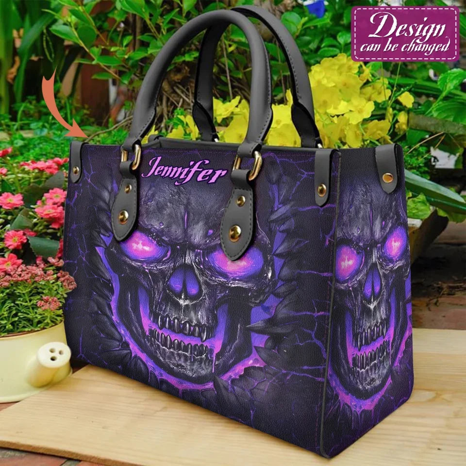 Personalized Skull PU Leather Handbag With Long Straps - Gift Idea For Skull Lover