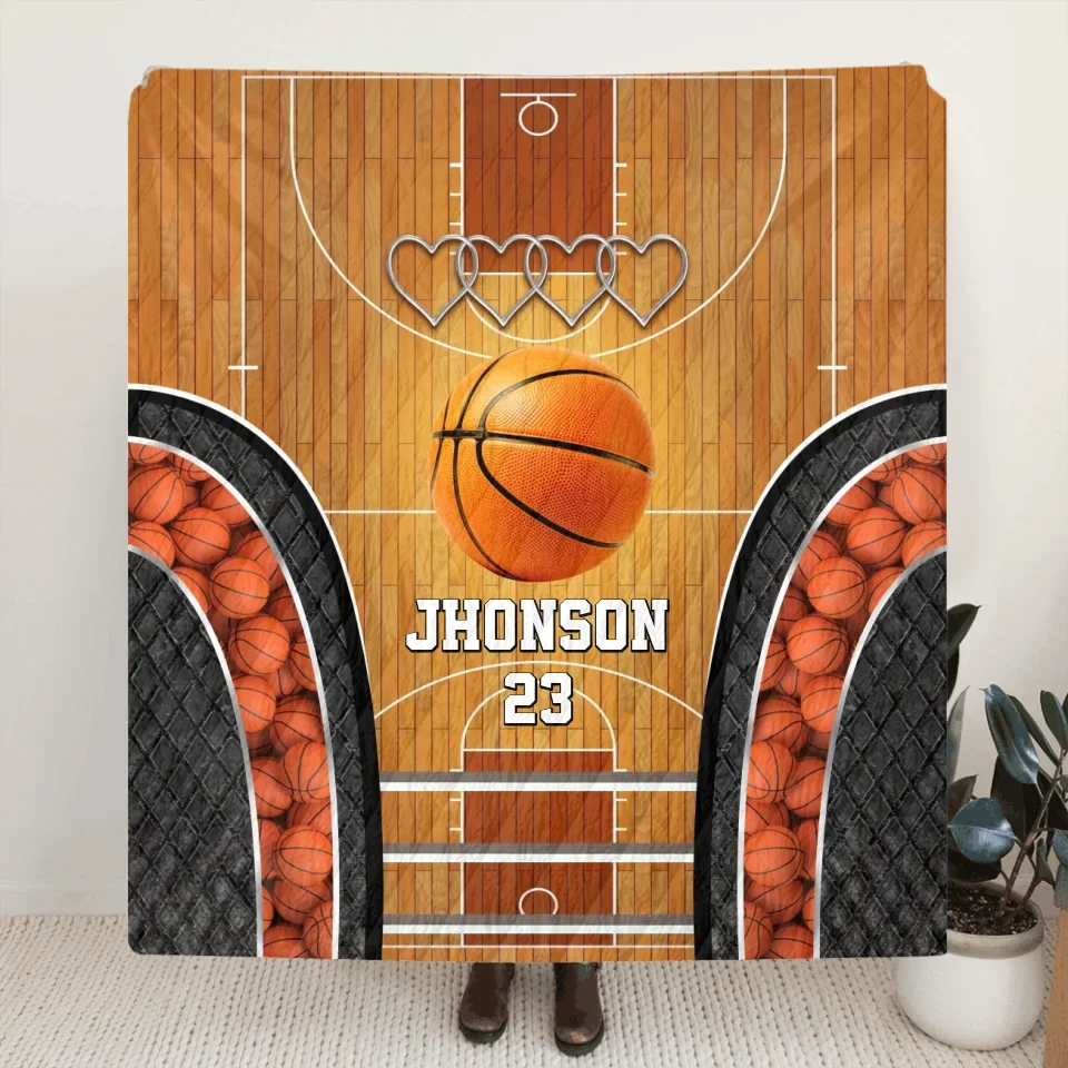Personalized Basketball Quilt/Fleece Throw Blanket - Gift Idea For Basketball Lover
