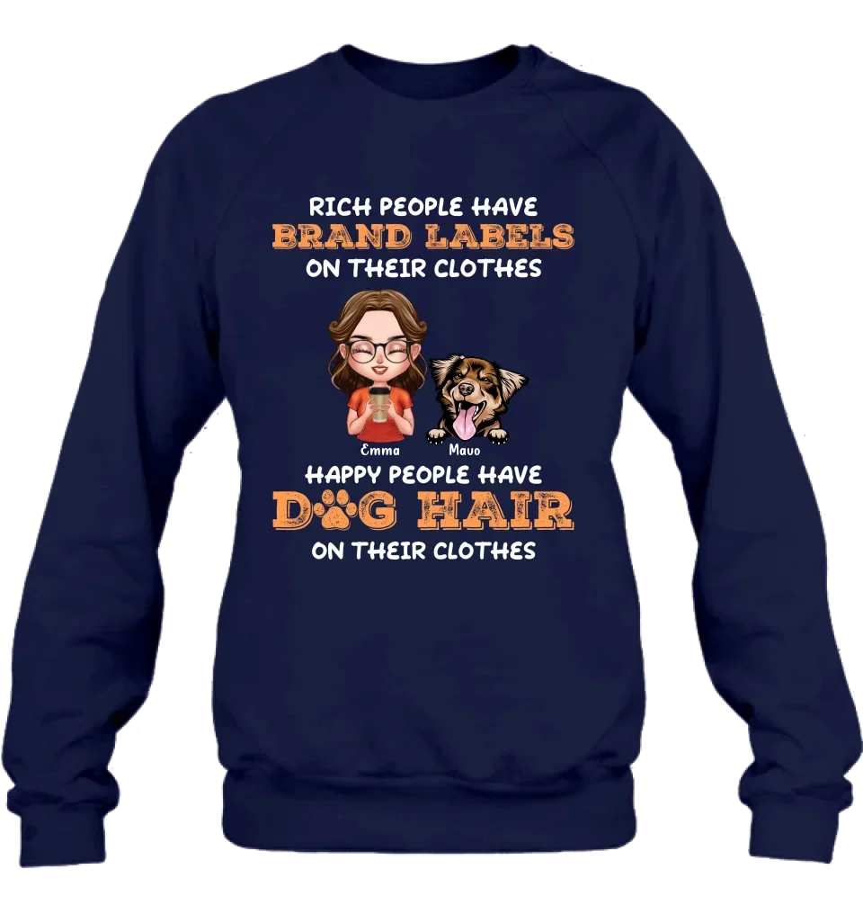 Personalized Dog Mom T-shirt/Long Sleeve/Sweatshirt/Hoodie - Gift Idea For Dog Lover - Up to 3 Dogs - Happy People Have Dog Hair On Their Clothes