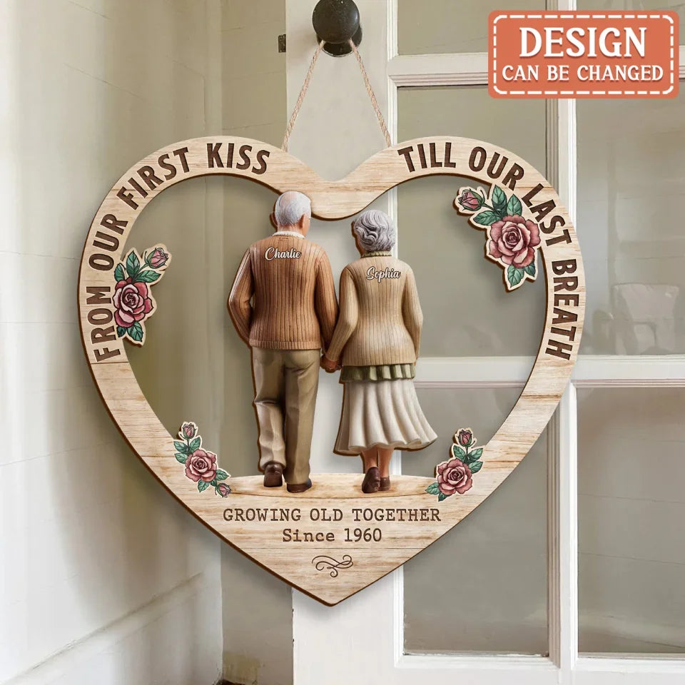 Personalized Couple Wooden Sign - Anniversary Gift Idea For Couple - Growing Old Together