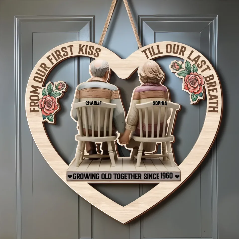 Personalized Couple Wooden Sign - From Our First Kiss Till Our Last Breath - Gift Idea For Couple/Him/Her/Valentines