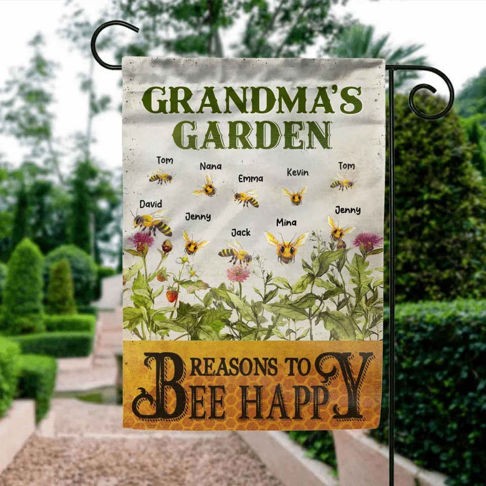 Personalized Grandma's Garden Flag Sign - Gift Idea For Grandma - Up to 10 Kids - Reasons To Bee Happy