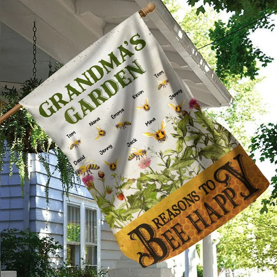 Personalized Grandma's Garden Flag Sign - Gift Idea For Grandma - Up to 10 Kids - Reasons To Bee Happy
