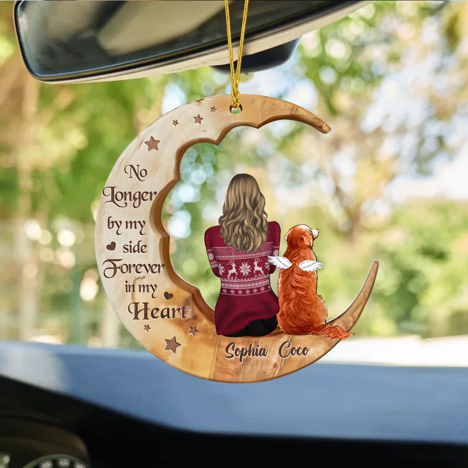 Personalized Memorial Pet Moon Wooden Ornament - Memorial Gift Idea For Dog/Cat/Rabbit Lover - No Longer By My Side Forever In My Heart