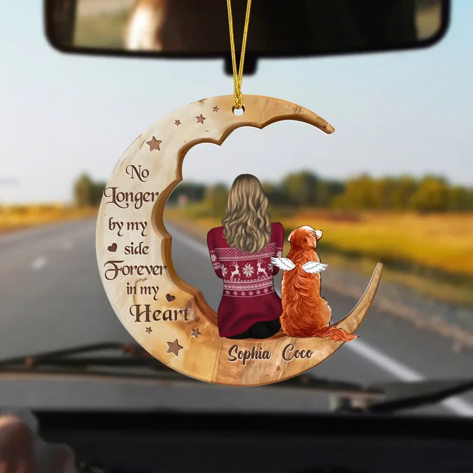 Personalized Memorial Pet Moon Wooden Ornament - Memorial Gift Idea For Dog/Cat/Rabbit Lover - No Longer By My Side Forever In My Heart