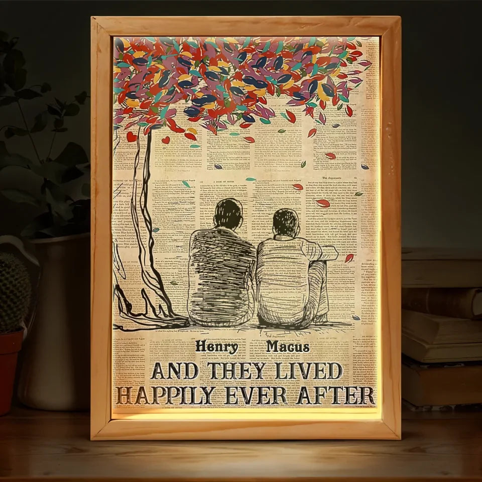 Personalized Couple Light Frame Canvas - Couple/LGBT Gift Idea - And They Lived Happily Ever After