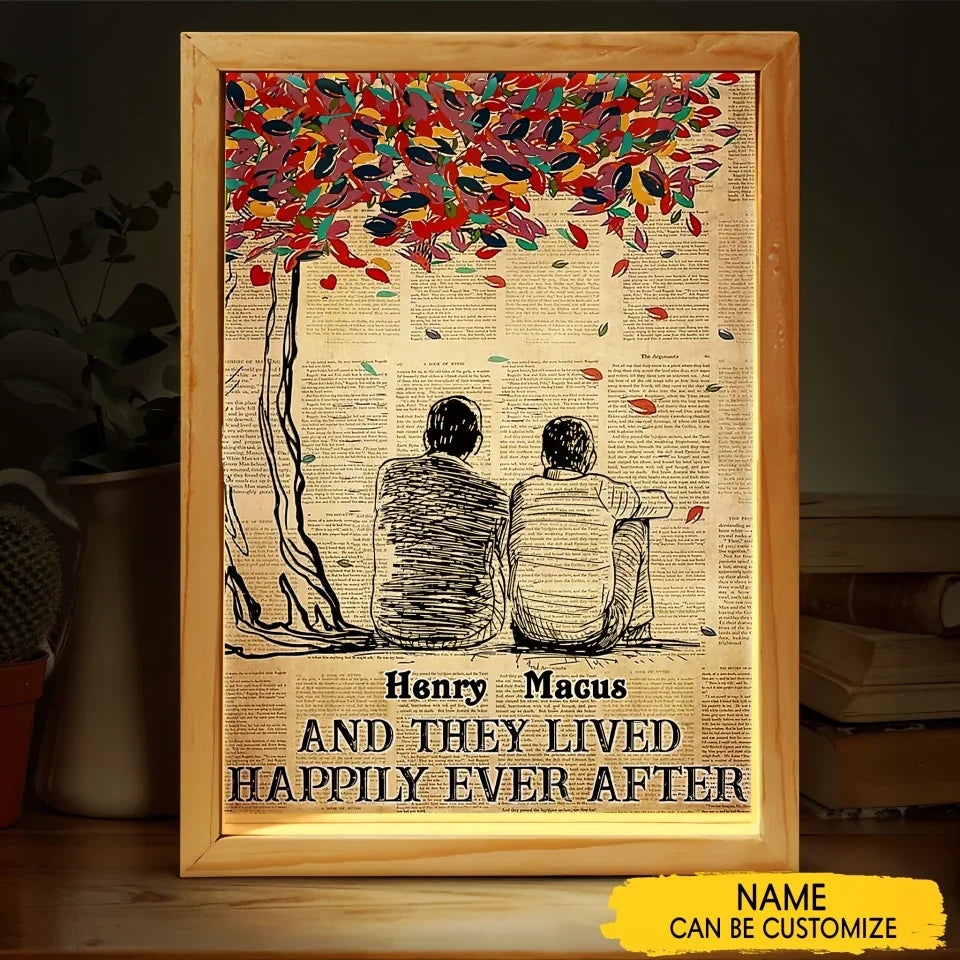 Personalized Couple Light Frame Canvas - Couple/LGBT Gift Idea - And They Lived Happily Ever After
