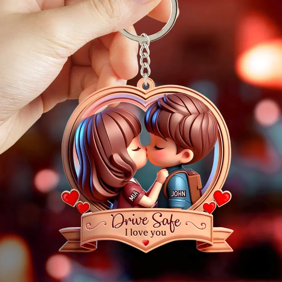 Personalized Couple Acrylic Keychain - Valentines Gift Idea For Couple/Him/Her - Drive Safe I Love You