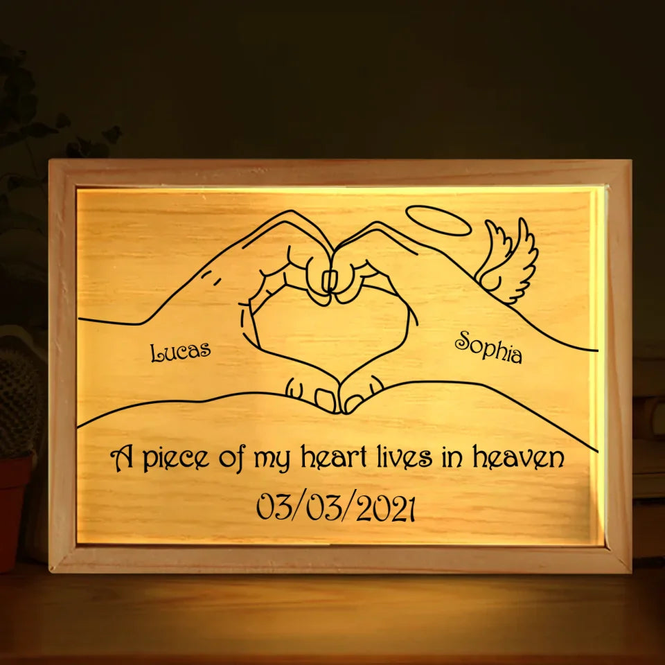 Personalized Memorial Couple Frame Light Box - Memorial Gift Idea For Couple - A Piece Of My Heart Lives In Heaven