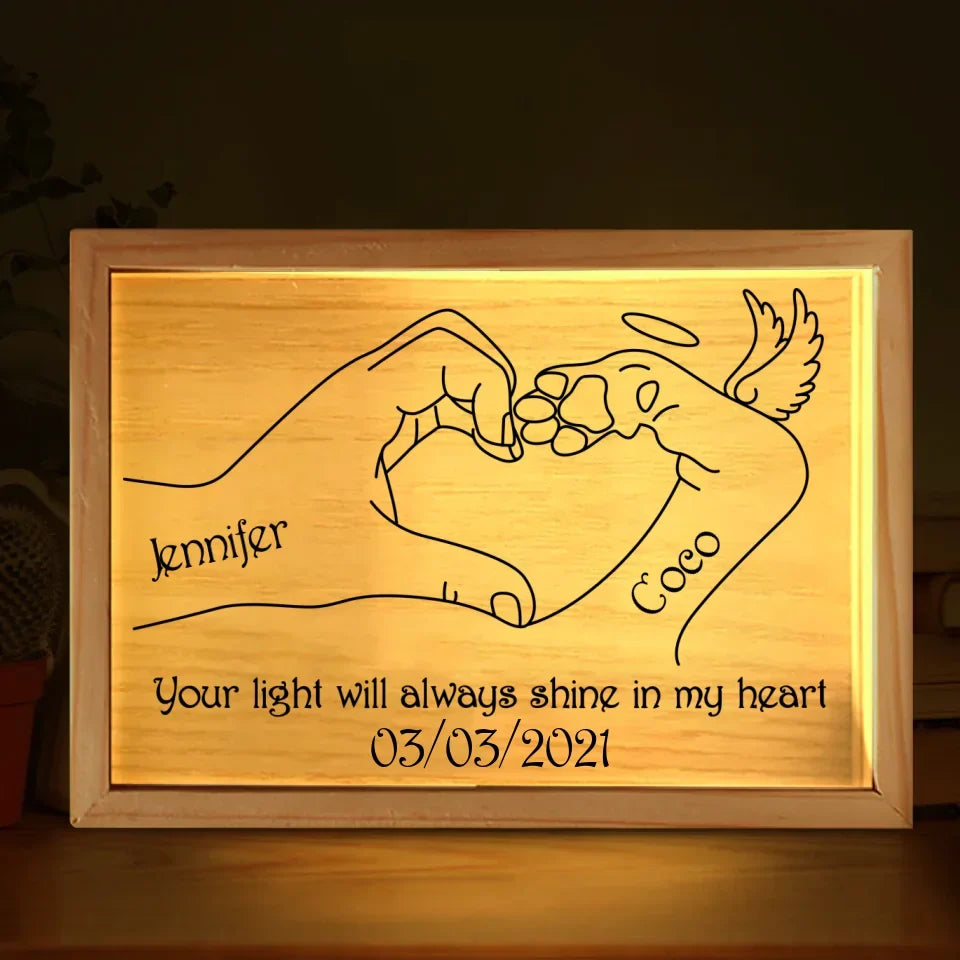 Personalized Memorial Frame Light Box - Your Light Will Always Shine In My Heart - Memorial Gift Idea For Dog Owner