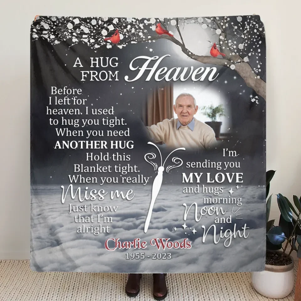 Personalized Memorial Quilt/Fleece Throw Blanket - Memorial Gift Idea - Upload Photo - A Hug From Heaven