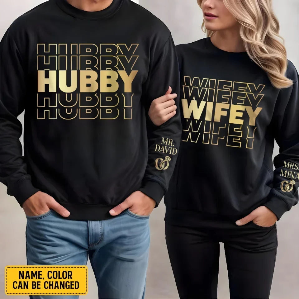 Personalized Hubby Wifey AOP Sweater - Gift Idea For Coupe/Husband And Wife