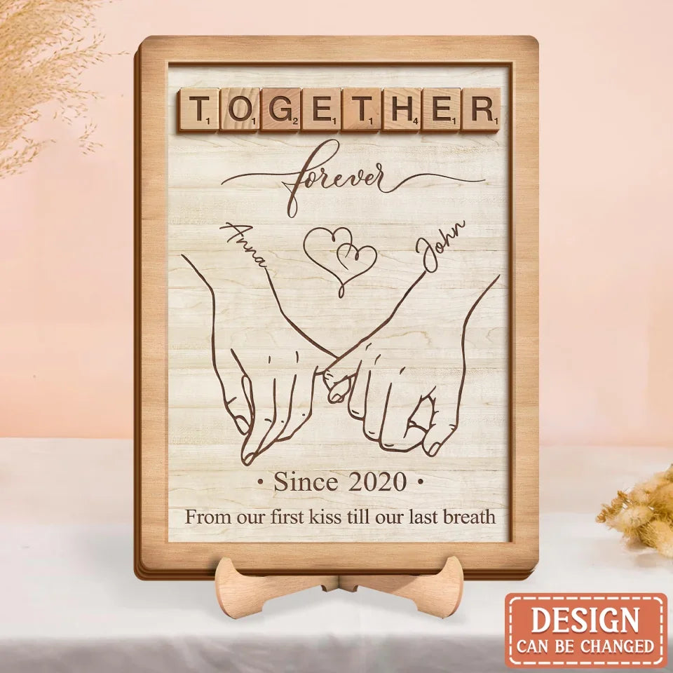 Personalized Couple Together Forever  Wooden Art - Gift Idea For Couple - From Our First Kiss Till Our Last Breath