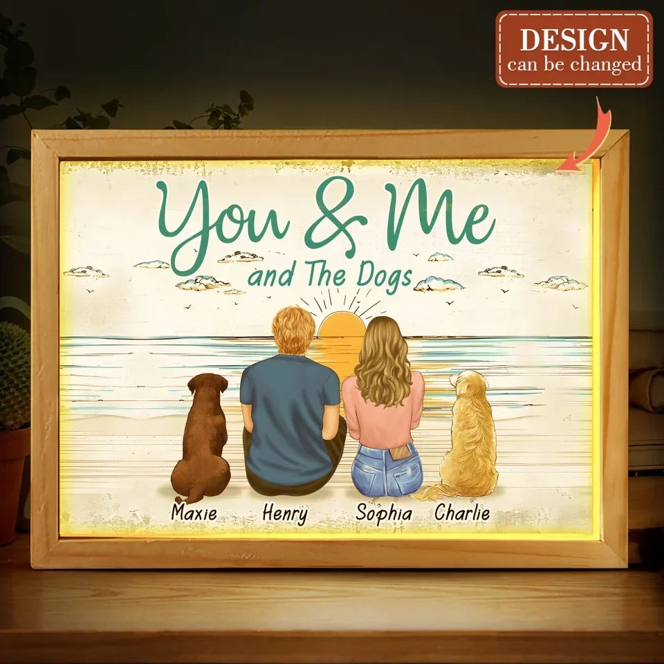 Personalized Couple And Dog Lighting Frame Canvas - Couple With Up to 7 Dogs - Gift Idea For Dog Lover - You & Me And The Dogs