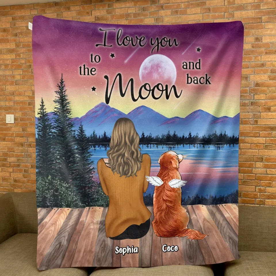 Personalized Pet Mom/Dad Quilt/Fleece Throw Blanket - Up to 3 Pets - Gift Idea For Dog/Cat/Rabbit Lover - I Love You To The Moon And Back