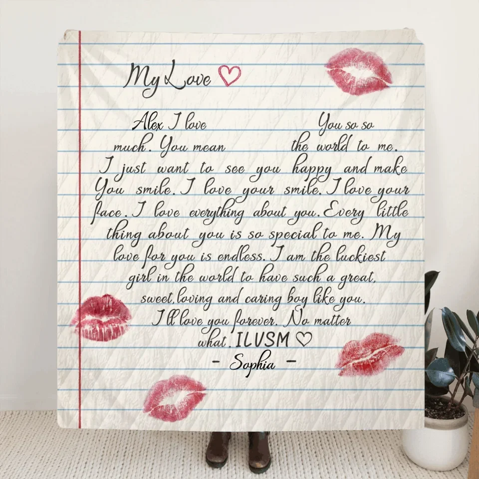 Personalized Love Letter Fleece Throw Blanket/Quilt - Gift Idea For Husband/BoyFriend - You Mean The World To Me