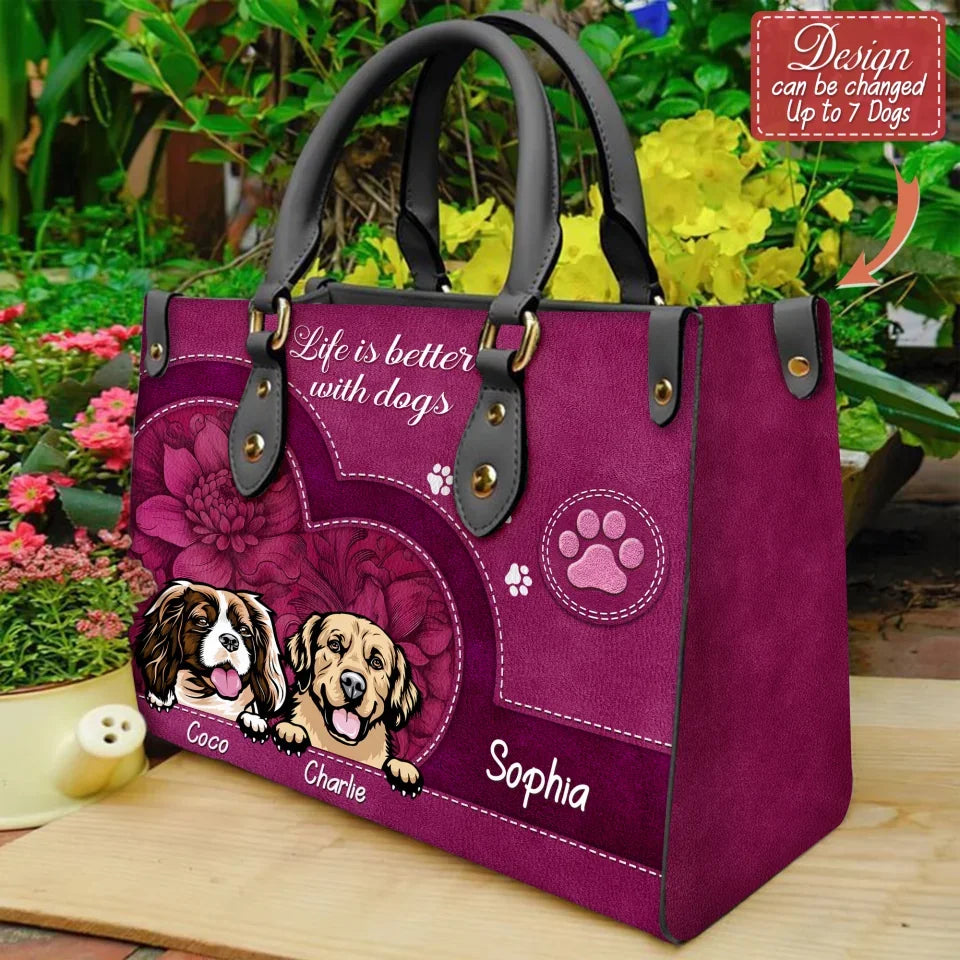 Personalized Dog Mom PU Leather Handbag With Long Straps - Up to 3 Dogs - Mother's Day Gift Idea For Dog Lovers