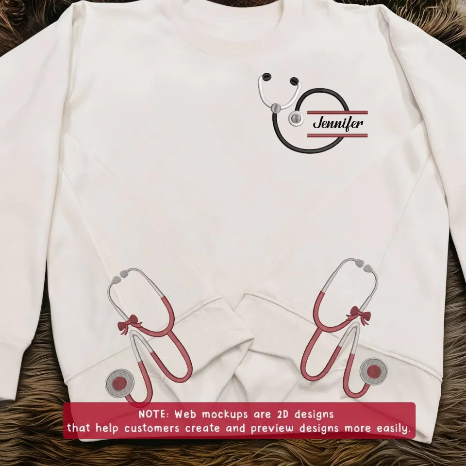 Personalized Stethoscope Side Bow Embroidered Sweatshirt - Gift Idea For Doctor/Nurse - Custom Name