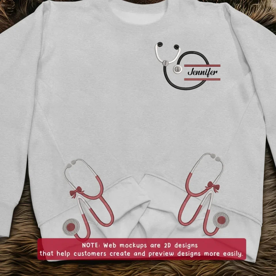 Personalized Stethoscope Side Bow Embroidered Sweatshirt - Gift Idea For Doctor/Nurse - Custom Name