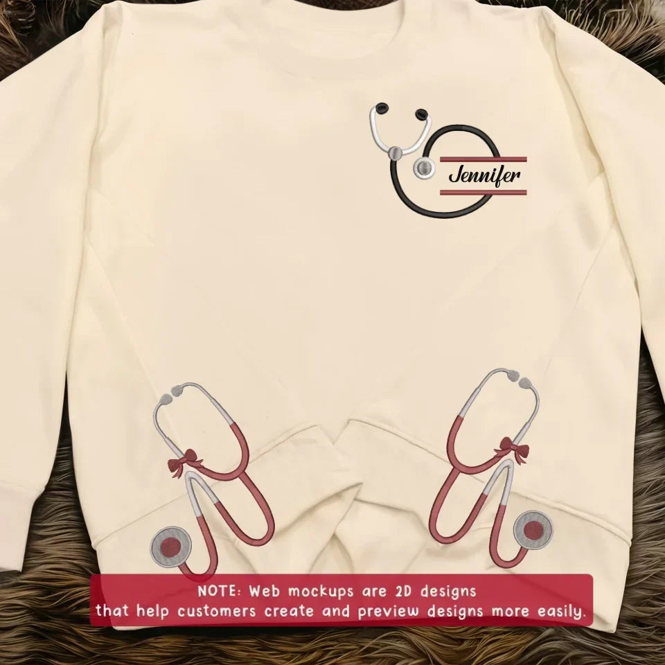 Personalized Stethoscope Side Bow Embroidered Sweatshirt - Gift Idea For Doctor/Nurse - Custom Name