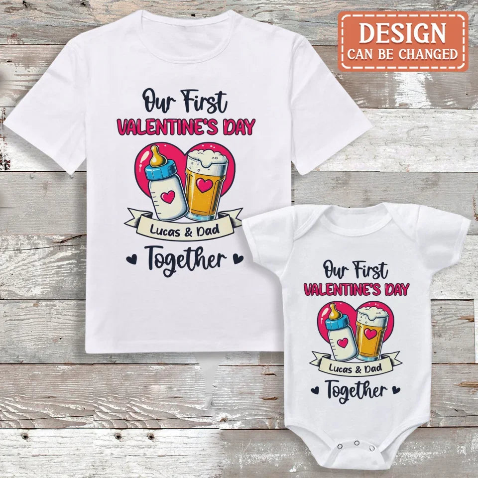 Personalized Our First Valentine's Day T-Shirt/Baby Onesie - Valentine's Day Gift Idea For Dad