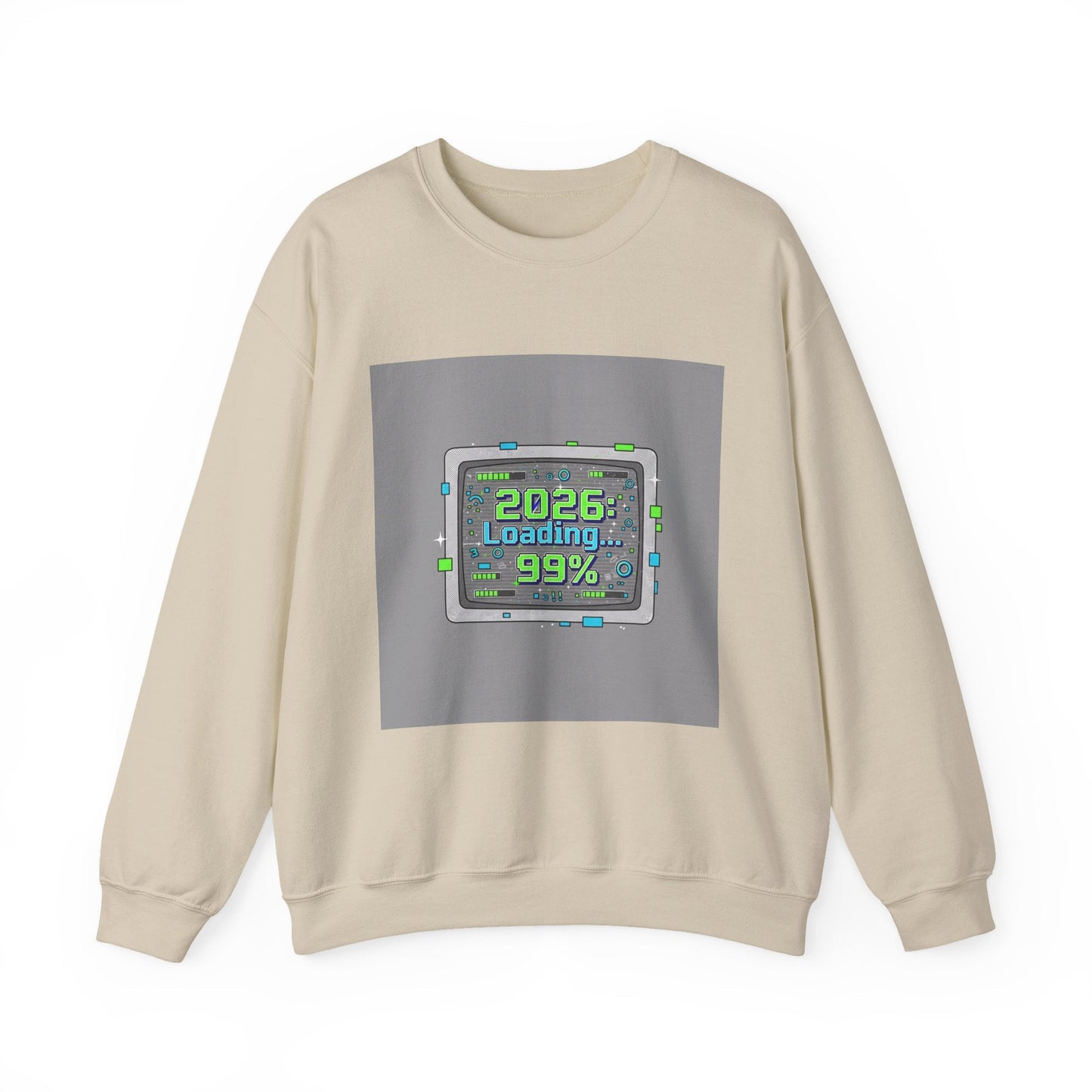 2026 Loading 99% Crewneck Sweatshirt | NYE countdown, retro system UI