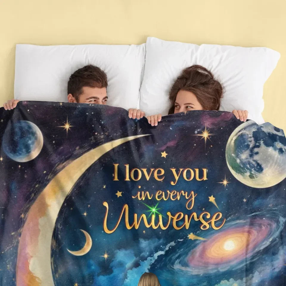 Personalized Pet Mom/Dad Quilt/Fleece Throw Blanket - Up to 4 Pets - I Love You In Every Universe