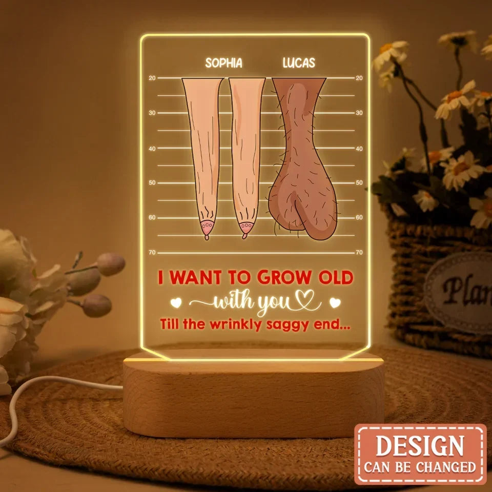 Personalized Couple Acrylic Panel with Lighted Stand - Valentine' Day Gift Idea - Love Is Supporting Each Other In Old Age