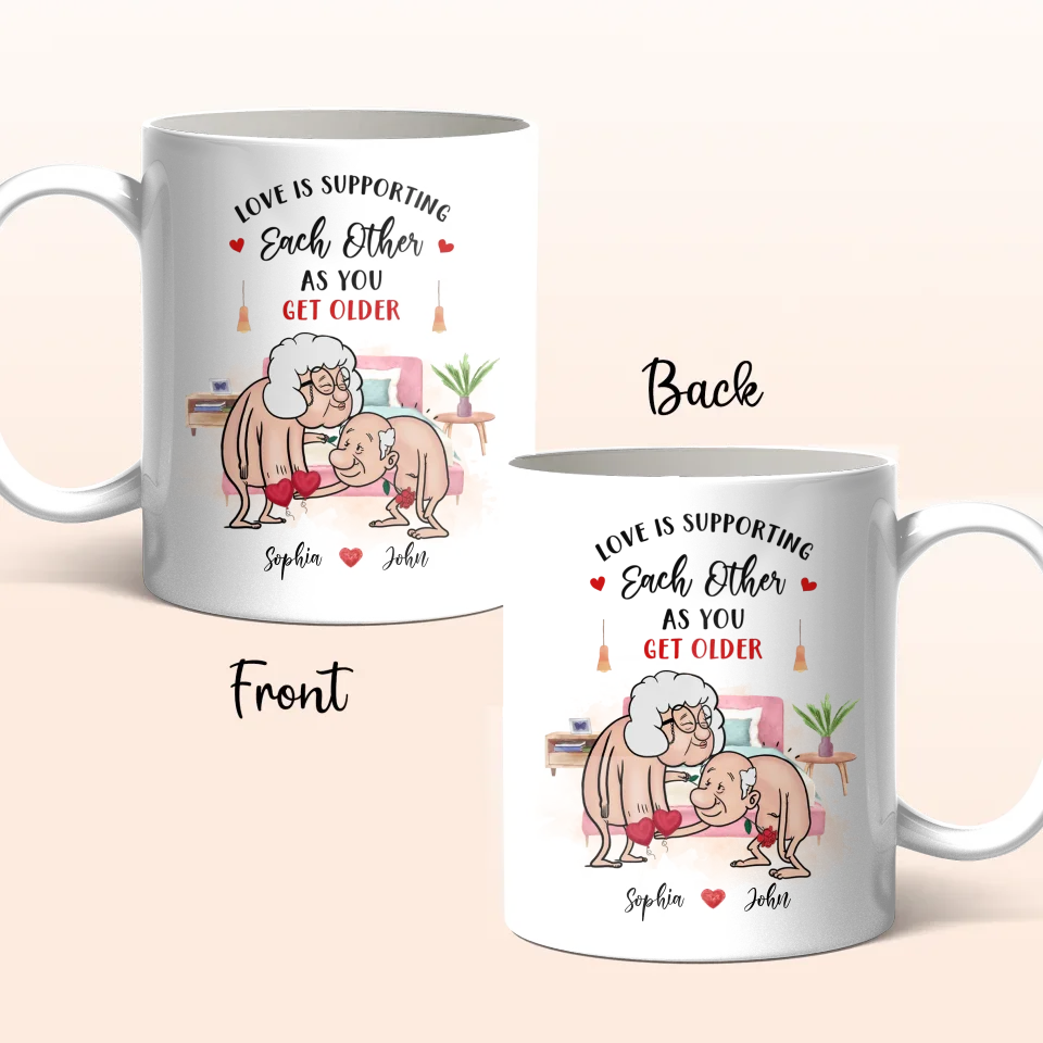 Personalized Old Couple Coffee Mug - Gift Idea For Couple - Love Is Supporting Each Other As You Get Older