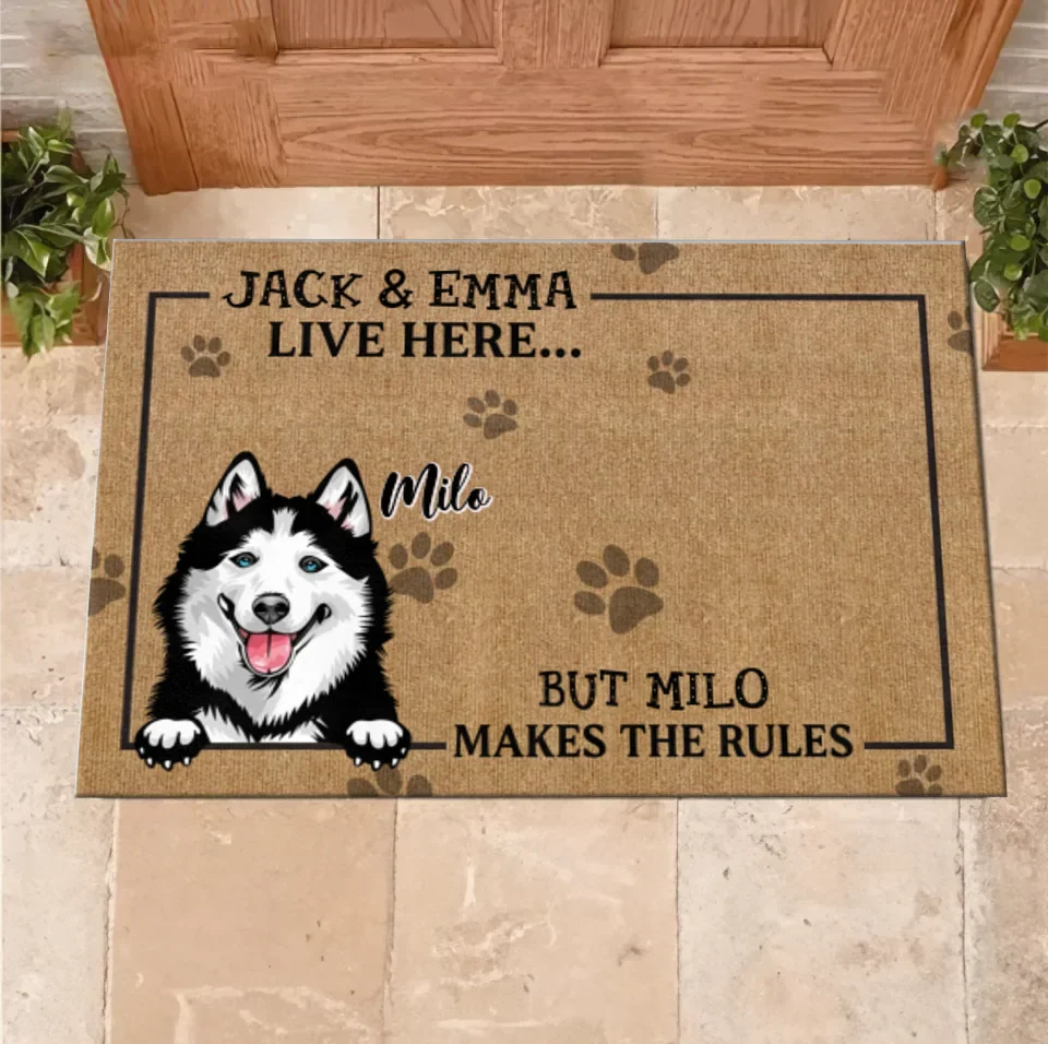 Personalized Dog Doormat - Gift Idea For Dog Lover - Dog Makes The Rules