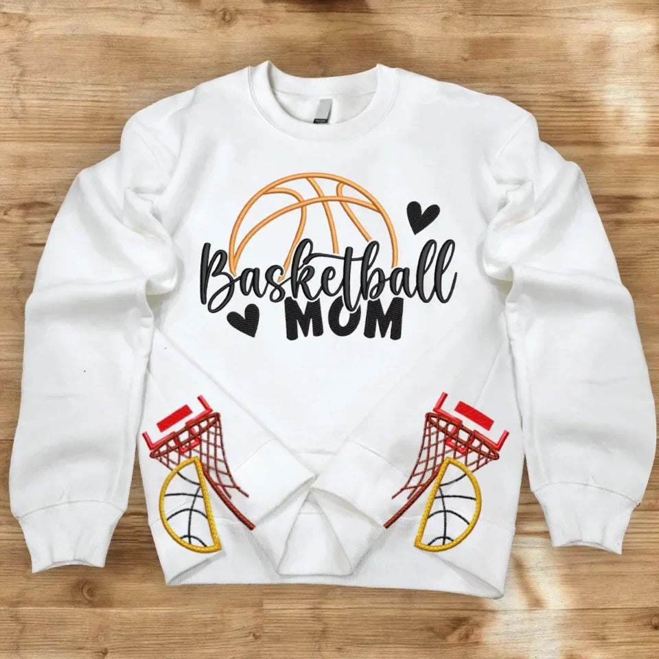 Basketball Mom Side Bow Embroidered Sweatshirt - Gift Idea For Mom/ Mother's Day