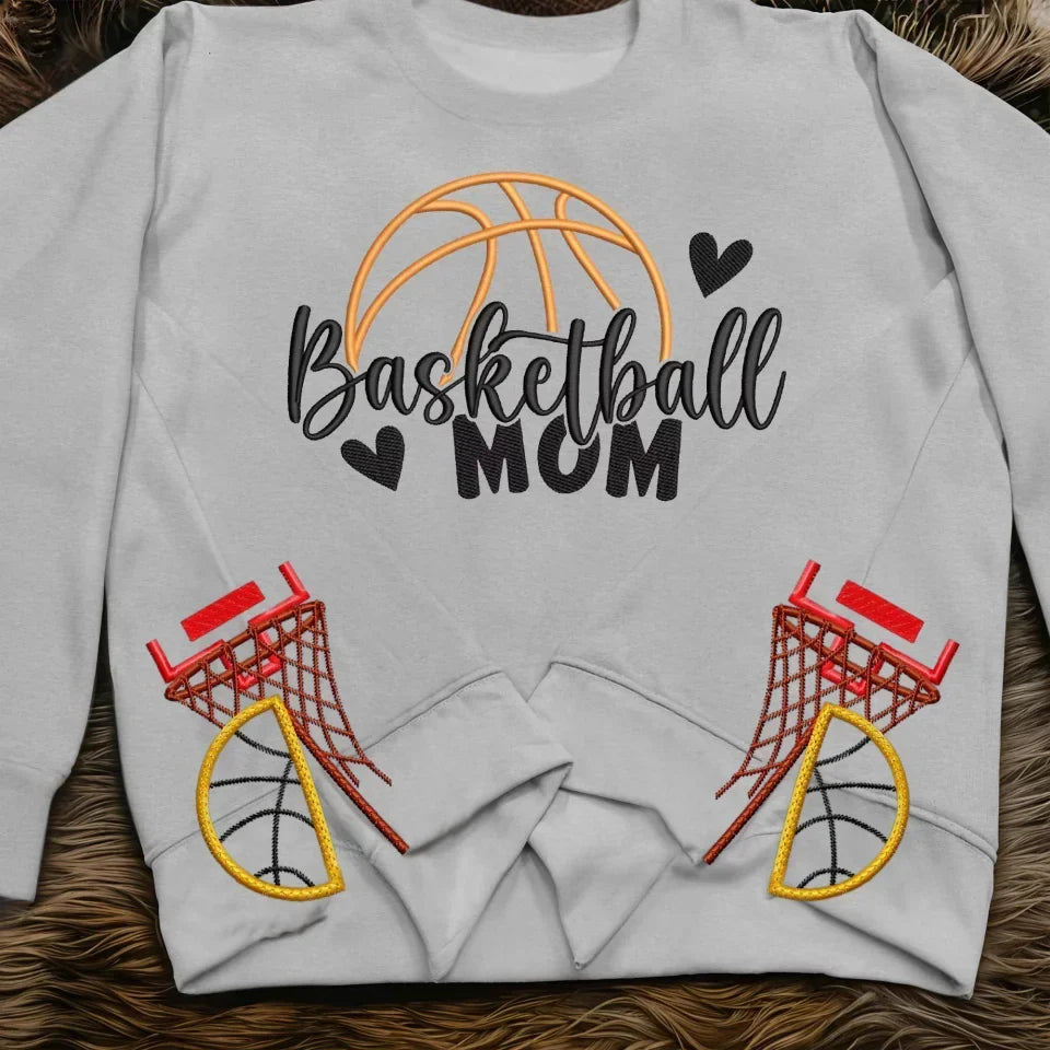 Basketball Mom Side Bow Embroidered Sweatshirt - Gift Idea For Mom/ Mother's Day