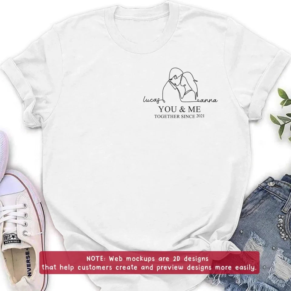 Personalized Couple Portrait Embroidered T-shirt/Sweater/Hoodie - Photo To Line Drawing - Valentine's Day/Anniversary Gift Idea For Couple - You & Me Together Since