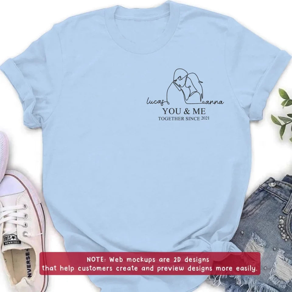 Personalized Couple Portrait Embroidered T-shirt/Sweater/Hoodie - Photo To Line Drawing - Valentine's Day/Anniversary Gift Idea For Couple - You & Me Together Since
