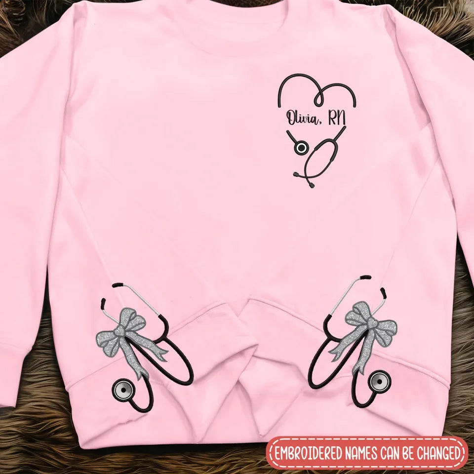 Personalized Stethoscope Doctor/Nurse/Medical Embroidered Side Split Sweater - Gift Idea For Doctor/Nurse - Custom Name