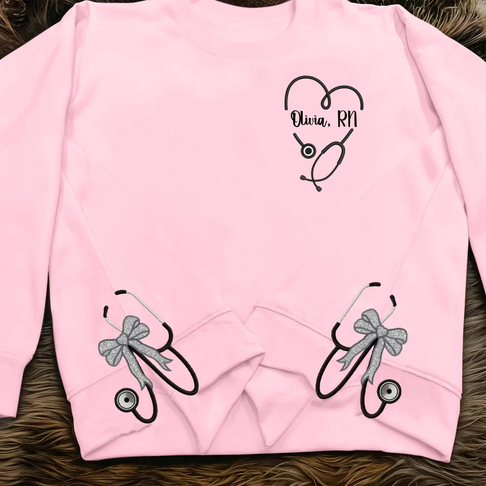 Personalized Stethoscope Doctor/Nurse/Medical Embroidered Side Split Sweater - Gift Idea For Doctor/Nurse - Custom Name