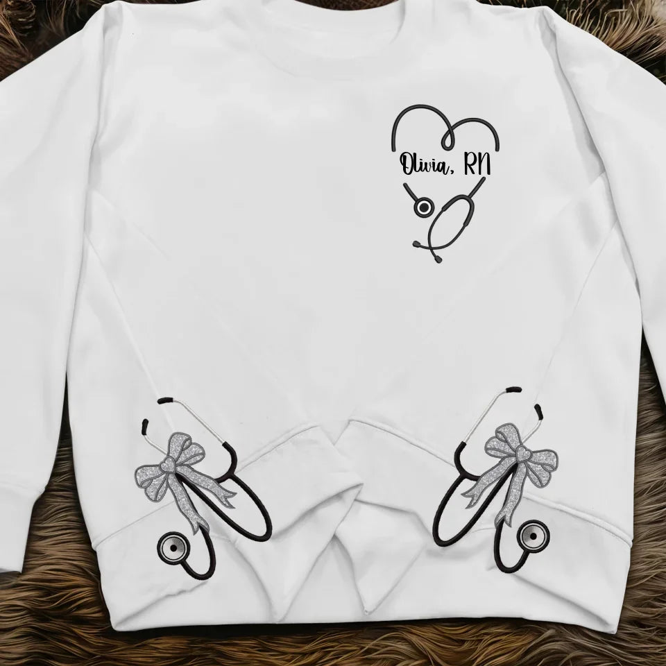 Personalized Stethoscope Doctor/Nurse/Medical Embroidered Side Split Sweater - Gift Idea For Doctor/Nurse - Custom Name