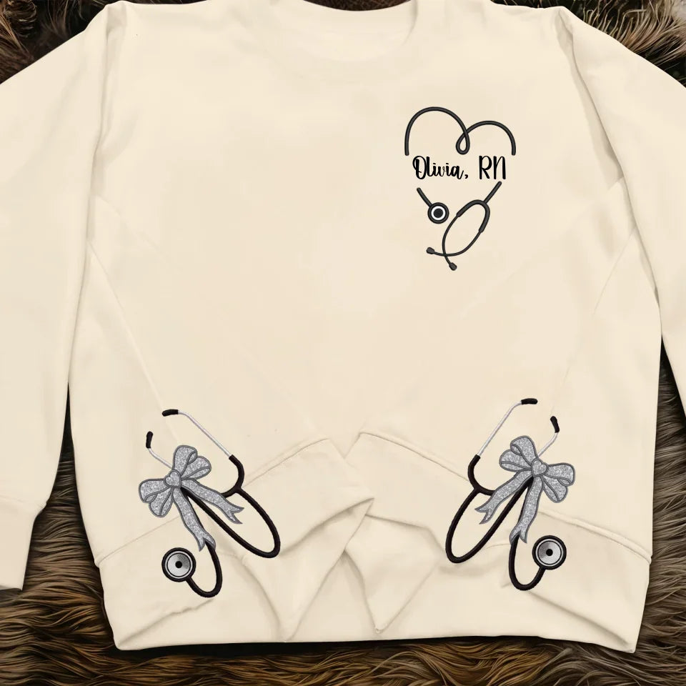 Personalized Stethoscope Doctor/Nurse/Medical Embroidered Side Split Sweater - Gift Idea For Doctor/Nurse - Custom Name